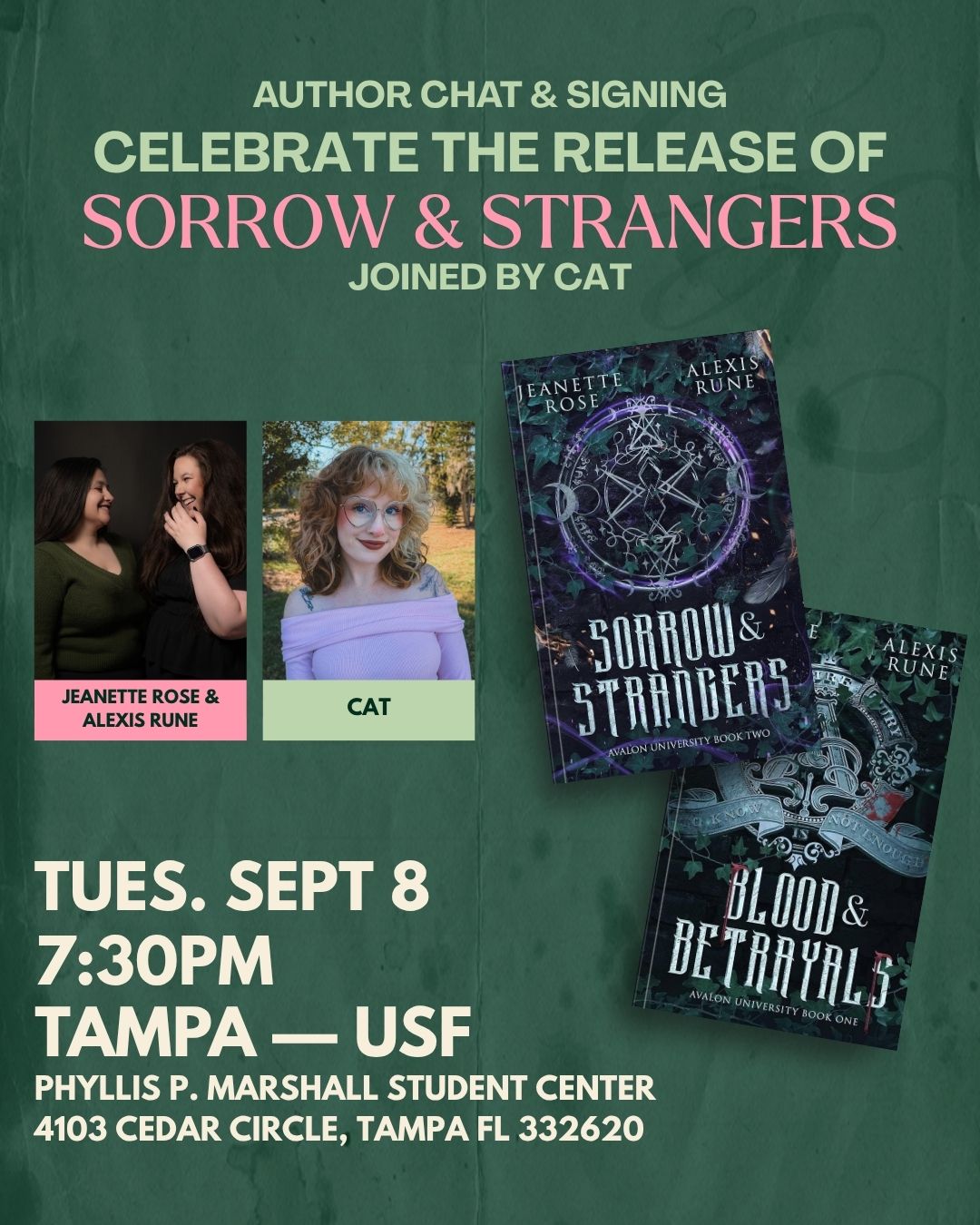 Celebrate Sorrow & Strangers with authors Jeanette Rose & Alexis Rune in Tampa!
