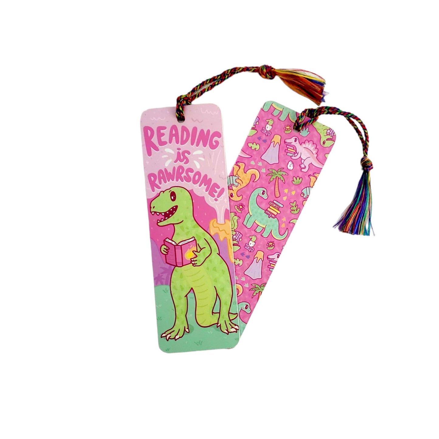 Reading Is Rawrsome Dinosaur Pun Funny Bookmark with Tassel