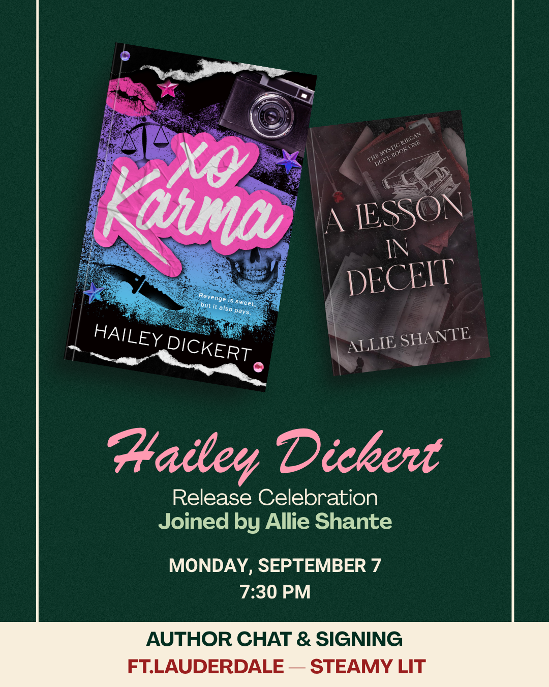 Celebrate the release of XO Karma by Hailey Dickert ! Book Signing & Conversation in Ft. Lauderdale