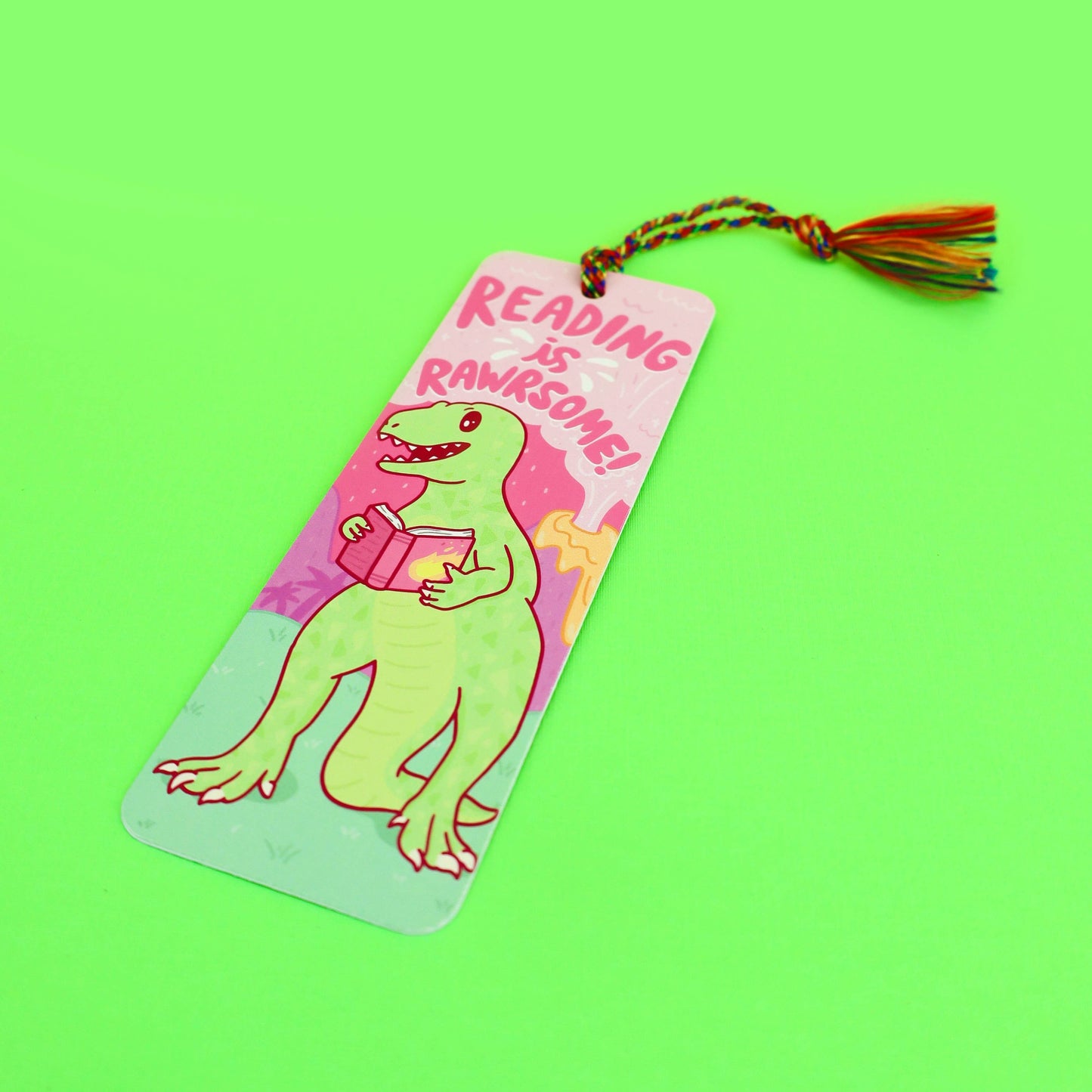 Reading Is Rawrsome Dinosaur Pun Funny Bookmark with Tassel