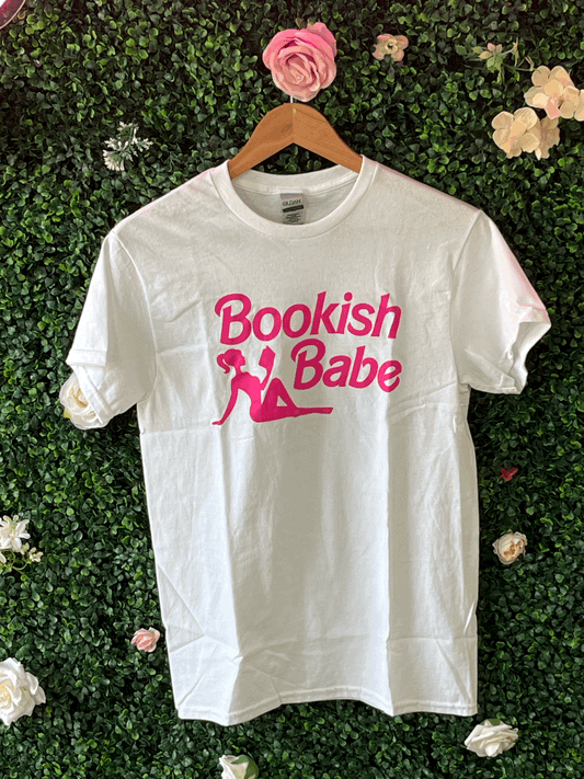 Bookish Babe T-Shirt (White Base w/ Straight Ponytail)