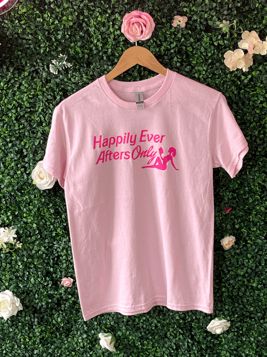 Happily Ever Afters Only T-Shirt (Pink Base w/ Wavy Ponytail)