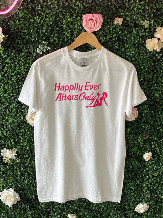 Happily Ever Afters Only T-Shirt (White Base w/ Wavy Ponytail)