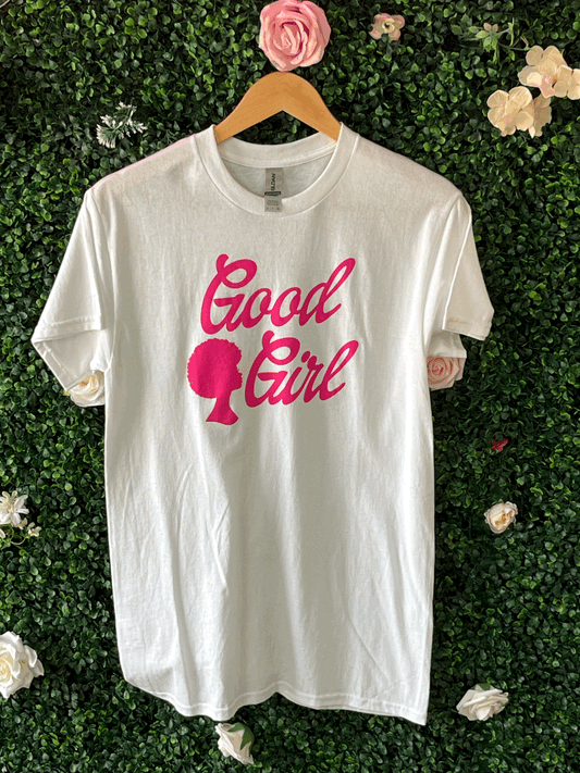 Good Girl T-Shirt (White Base w/ Coily Hair)