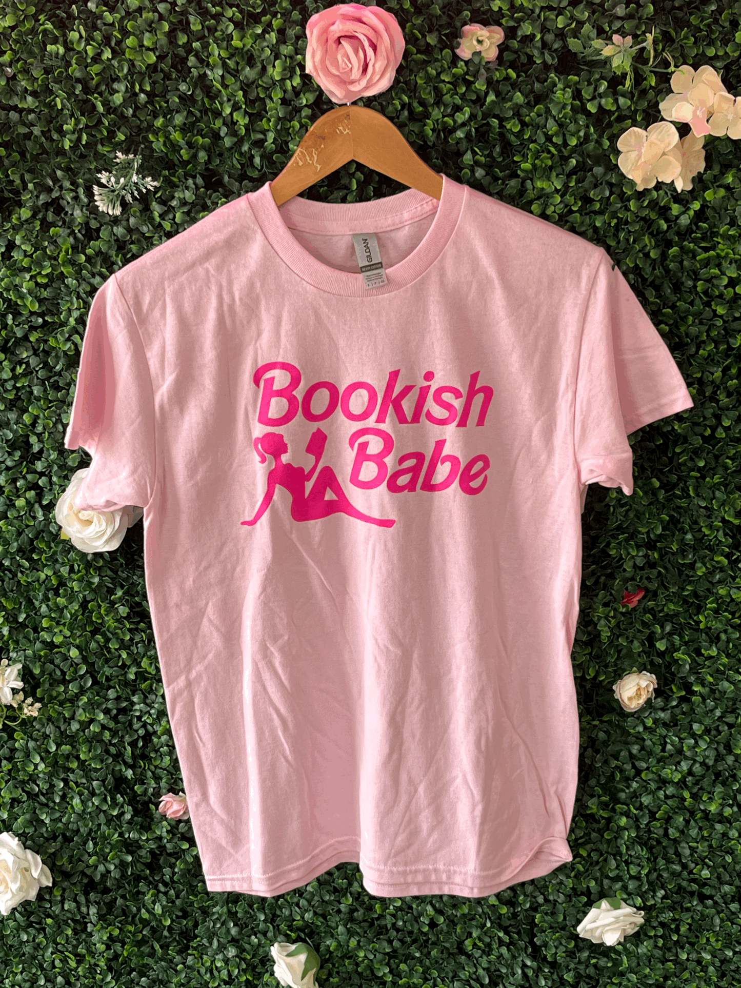 Bookish Babe T-Shirt (Pink Base w/ Straight Hair)