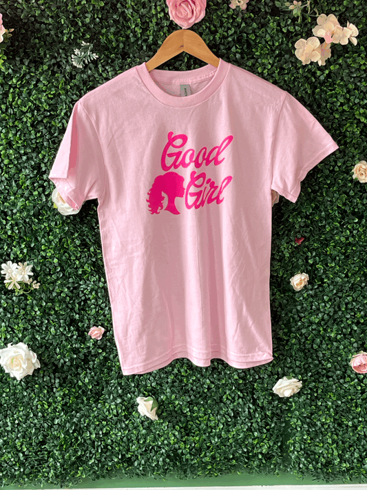 Good Girl T-Shirt (Pink Base w/ Wavy Ponytail)