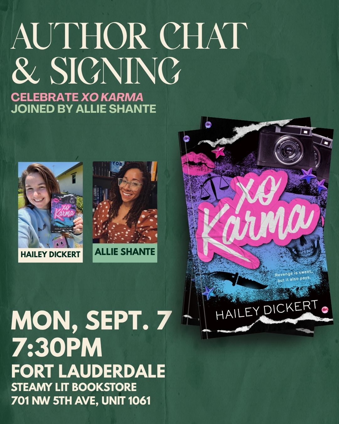 Celebrate the release of XO Karma by Hailey Dickert ! Book Signing & Conversation in Ft. Lauderdale