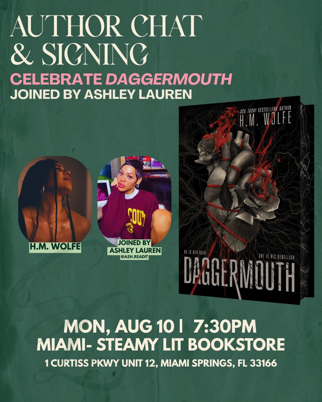 Come Celebrate Daggermouth with H.M. Wolfe in Miami with a Conversation and Meet & Greet